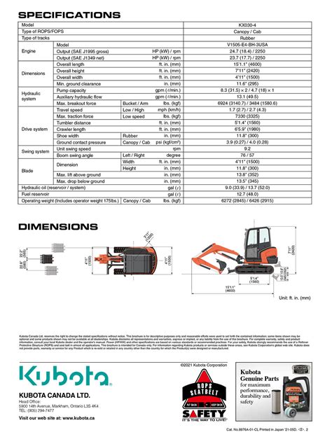 kubota kx030 specs